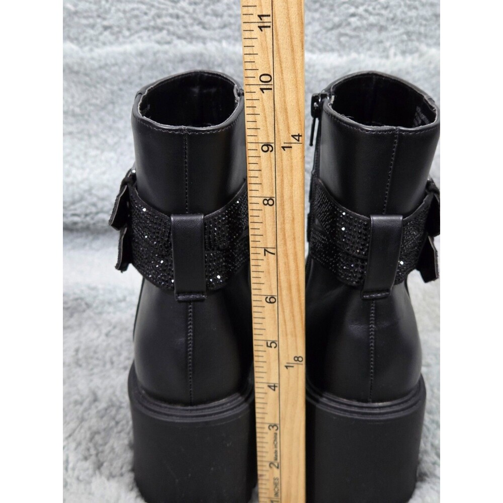 Steve Madden Chunky Studded Bling Boots 6.5M Black Leather Goth Grunge Combat‎ - Picture 4 of 7